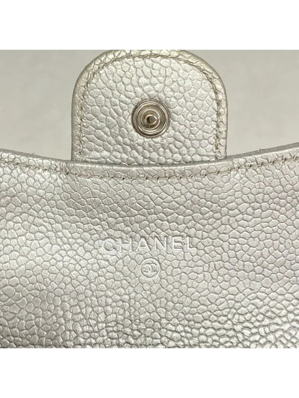 Chanel Card Case Quilted Caviar Leather Silver